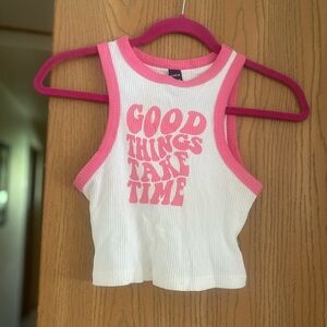 White and Pink Tank Cropped Top